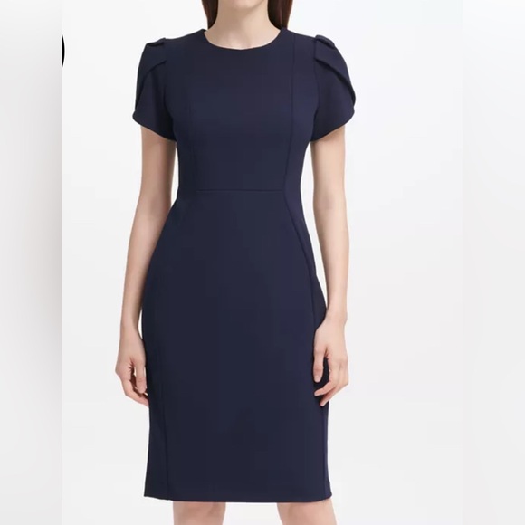 Calvin Klein Dresses & Skirts - Calvin Klein Navy Blue Indigo Business Office Knee-Length Tulip-Sleeve Dress